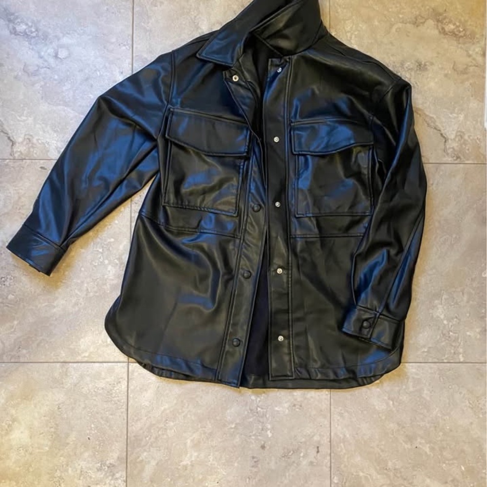Zara Black Faux Leather Blazer
